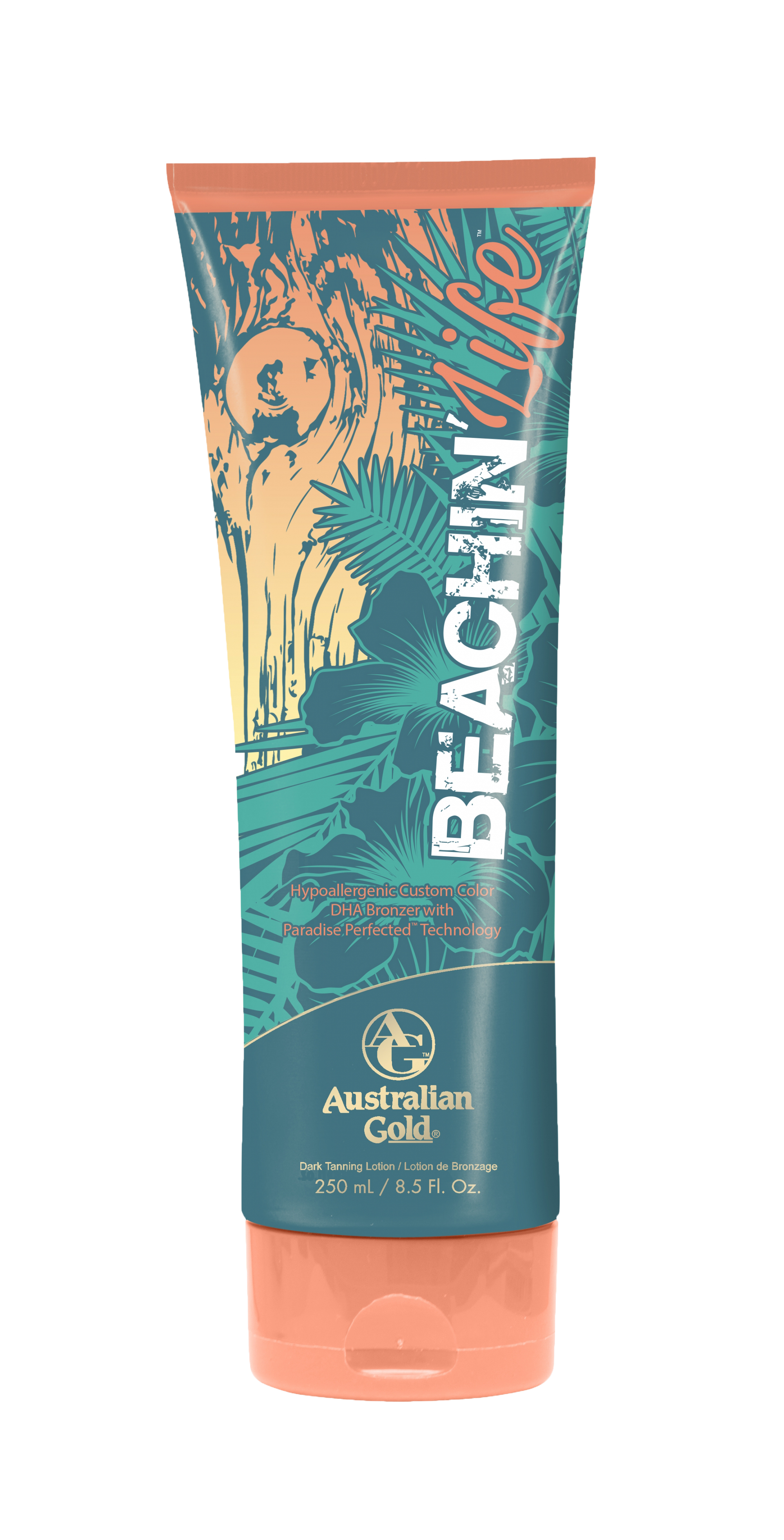 ag-beachin-life Be shore of yourself and come out of your shell with this Hypoallergenic Custom Color DHA Bronzer that promotes a dark, vacation-perfect bronzed glow that is customized for your individual skin tone. Paradise Perfected™ Technology helps protect and nourish skin for a touchably soft, yet strong tanning canvas. Thirsty skin will drink up the Exotic Fruit Smoothie Complex that drenches skin with decadent fruit juices for irresistibly hydrated dark color. Vacay Extend prolongs that gorgeous sun-kissed glow never letting your getaway end. Salt in the air and sand in your hair, Beachin' Life™ is the best life!